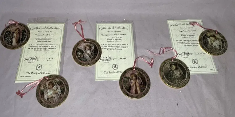 8 BRADFORD EDITIONS Garden Of Innocence ANGEL ORNAMENTS Grace Faith Love Peace +